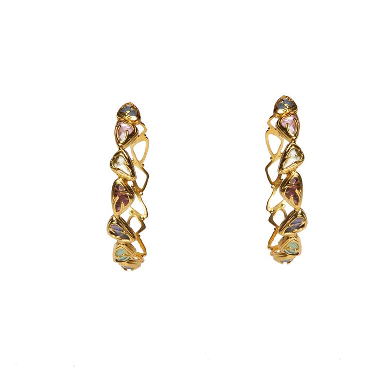 Kimana Hoop Multi Colored Doublet Gemstone  Sterling Silver Earrings