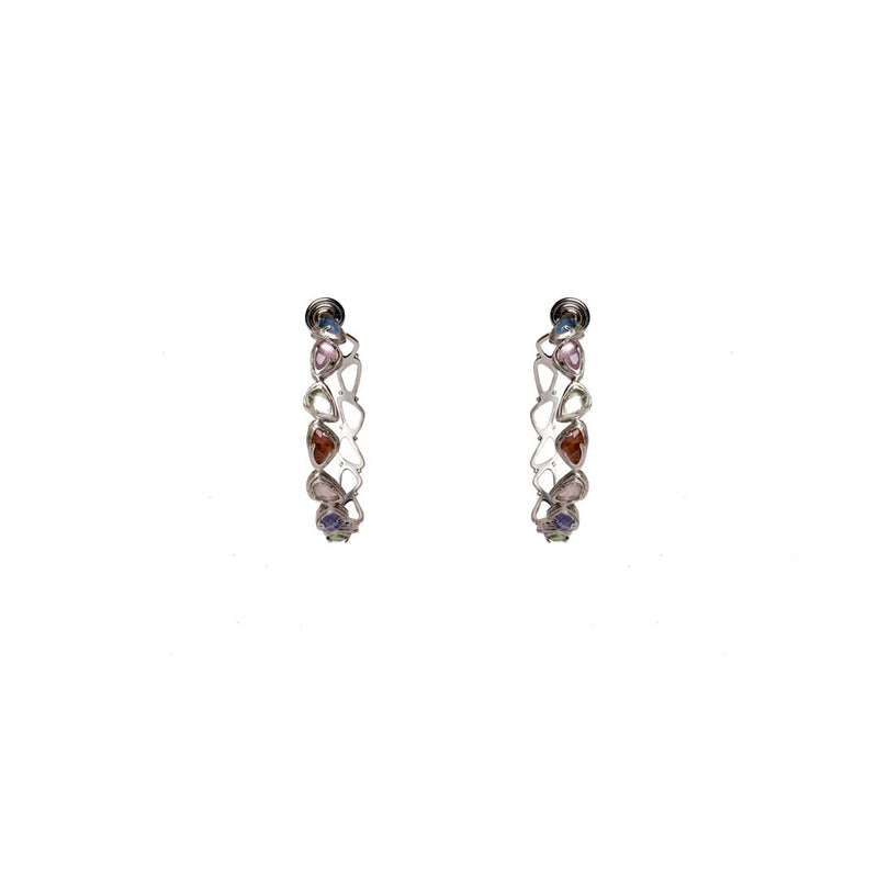 Kimana Hoop Multi Colored Doublet Gemstone  Sterling Silver Earrings