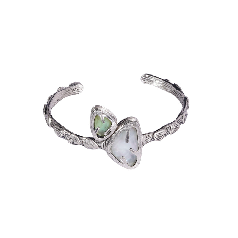 Kimana Lady Duo stone textured Sterling Silver Cuff Bracelet
