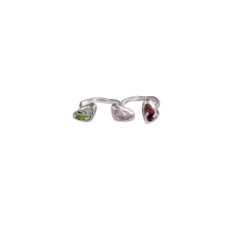 Kimana Lady Double Finger Ring  Sterling Silver Adjustable Gemstone Ring
