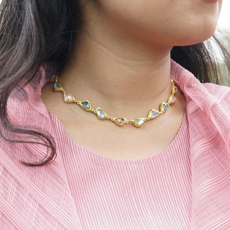 Kimana Lady Multi Colored Stone Princess Necklace  Sterling Silver Jewelry